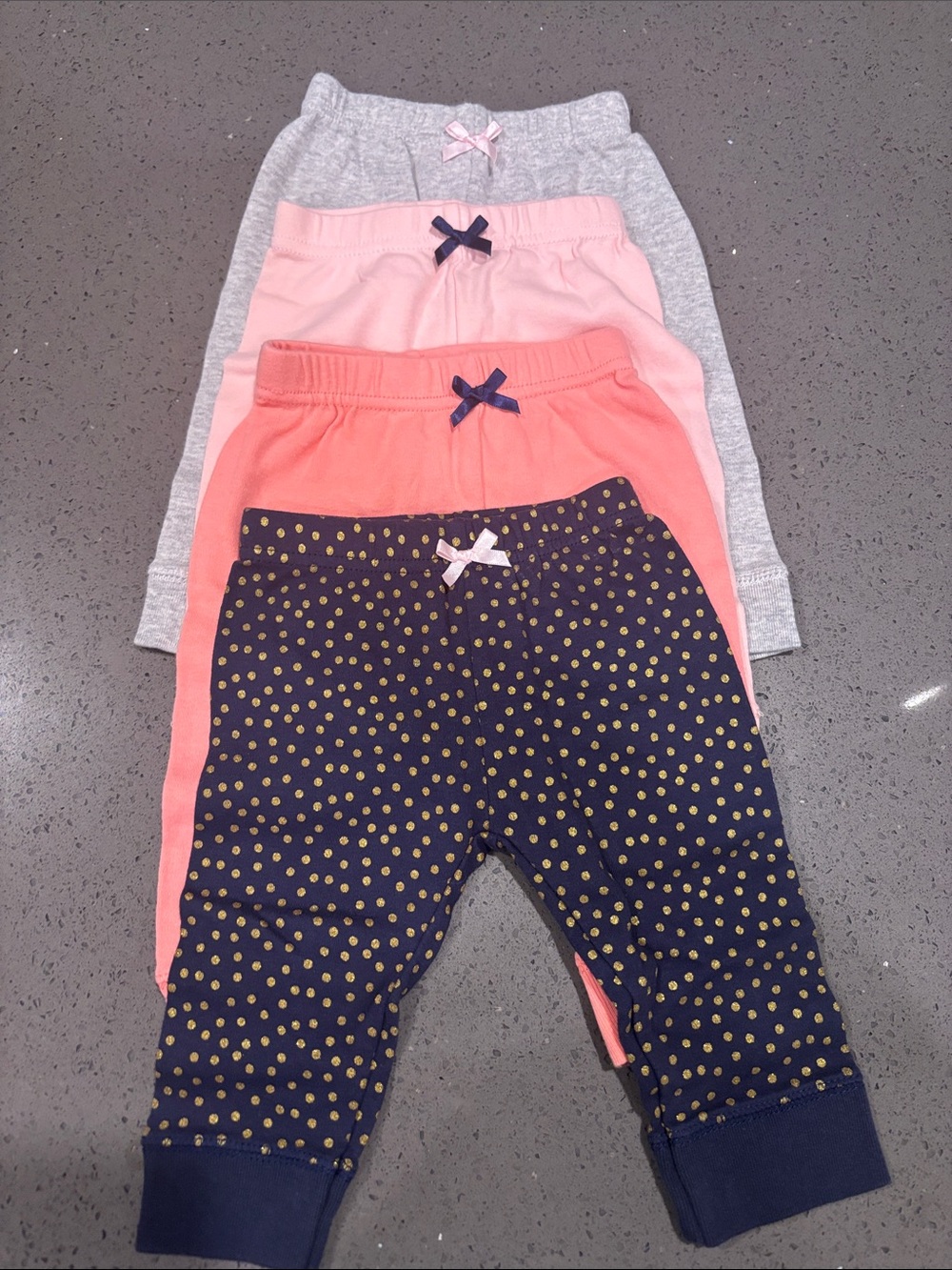 Luvable Friends 4-Pack Leggings in Navy Dot, Coral, Light Pink & Heather Gray